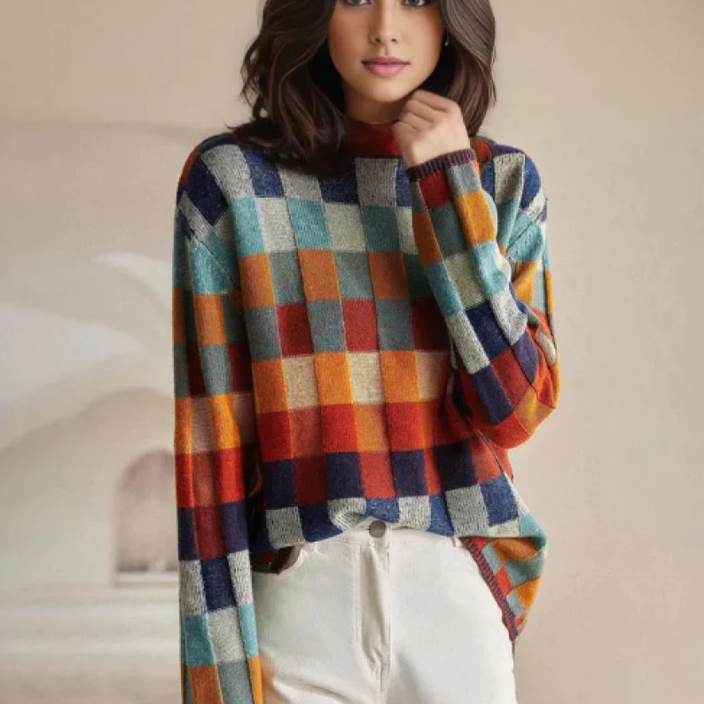 PENELOPE™ | PULL PATCHWORK EN CACHEMIRE À COL MONTANT