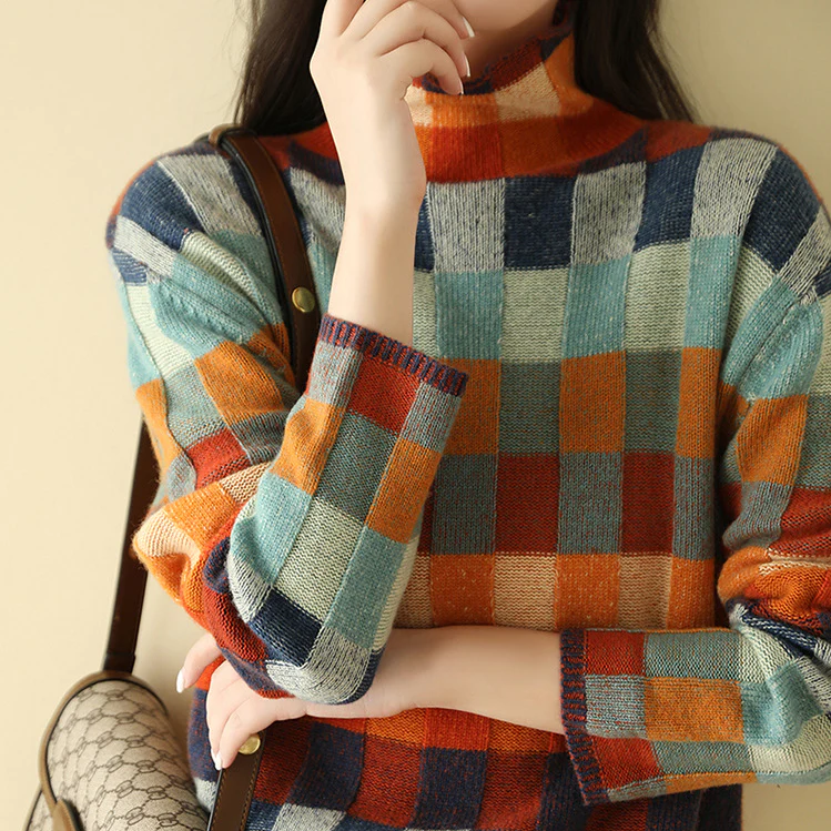 PENELOPE™ | PULL PATCHWORK EN CACHEMIRE À COL MONTANT